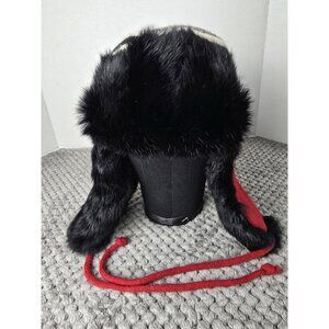 Hattersdashers Real Rabbit Fur Trapper Hat Knit Wool Bomber Red Black Gray M